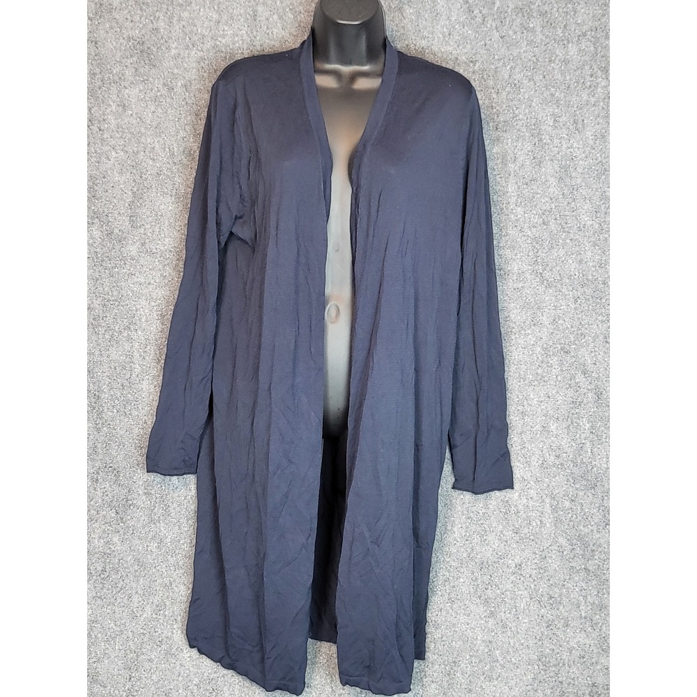 J Jill Wearever Collection‎ Women's Knit Duster Cardigan Size L Long Sleeve Blue